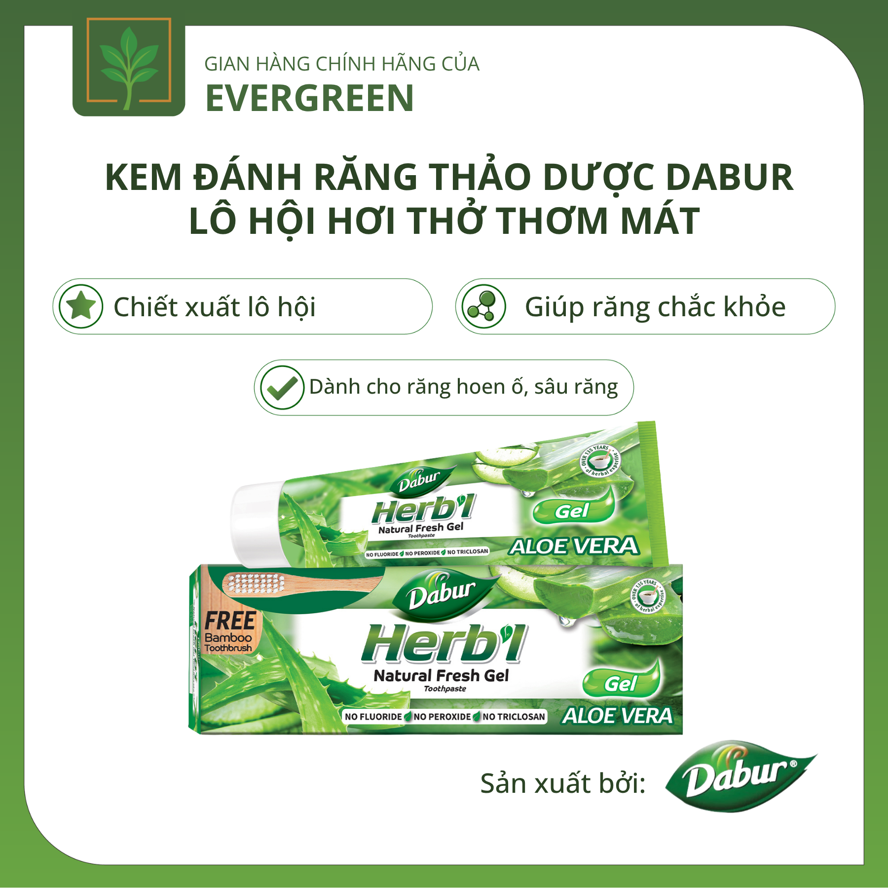 kđr lô hội Kem Đánh Răng Thảo Dược Dabur Lô Hội Hơi Thở Thơm Mát - Ảnh 1