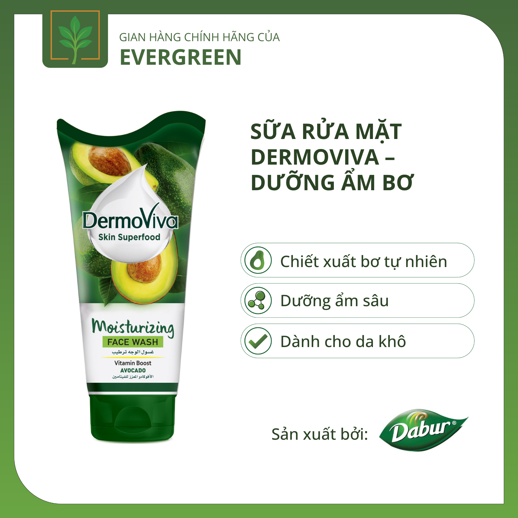 srm bơ Sữa Rửa Mặt Dermoviva Bơ Dưỡng Ẩm Mềm Cho Da - Ảnh 1